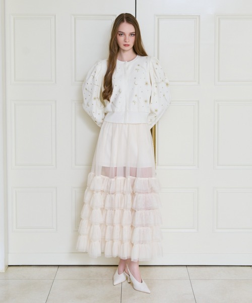 EIMY ISTOIRE（エイミーイストワール）の「チュールティアードレイヤードスカート（スカート・レディース・ホワイト/ピンクベージュ/ブラック・38/36/34）」の2枚目の写真