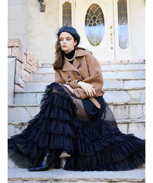 EIMY ISTOIRE（エイミーイストワール）の「チュールティアードレイヤードスカート（スカート・レディース・ホワイト/ピンクベージュ/ブラック・38/36/34）」の6枚目の写真