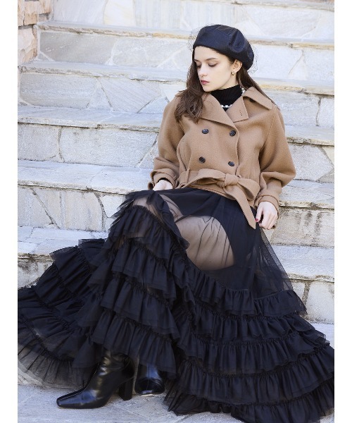 EIMY ISTOIRE（エイミーイストワール）の「チュールティアードレイヤードスカート（スカート・レディース・ホワイト/ピンクベージュ/ブラック・38/36/34）」の7枚目の写真