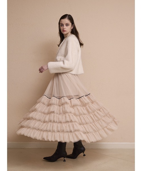 EIMY ISTOIRE（エイミーイストワール）の「チュールティアードレイヤードスカート（スカート・レディース・ホワイト/ピンクベージュ/ブラック・38/36/34）」の9枚目の写真