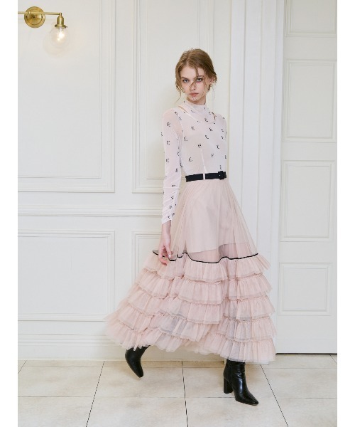 EIMY ISTOIRE（エイミーイストワール）の「チュールティアードレイヤードスカート（スカート・レディース・ホワイト/ピンクベージュ/ブラック・38/36/34）」の16枚目の写真
