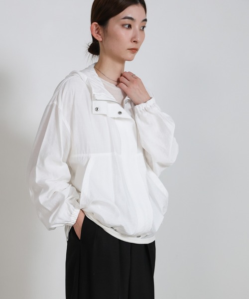 select MOCA（セレクトモカ）の「スタンドネックシアーフーディー（その他アウター・レディース・ブラック/オフホワイト・FREE）」の9枚目の写真