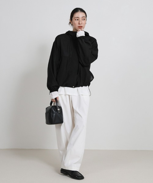 select MOCA（セレクトモカ）の「スタンドネックシアーフーディー（その他アウター・レディース・ブラック/オフホワイト・FREE）」の4枚目の写真