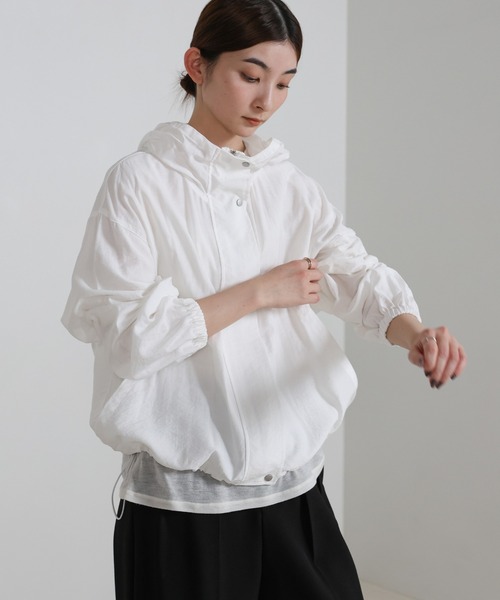 select MOCA（セレクトモカ）の「スタンドネックシアーフーディー（その他アウター・レディース・ブラック/オフホワイト・FREE）」の5枚目の写真