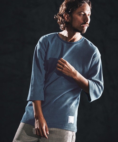 wjk reluxe（ダブルジェーケーリラックス）の「mt10161-indigo waffle SS cut sew カットソー(WR26S-05)（Tシャツ/カットソー・メンズ・ワンウォッシュ/インディゴブルー/ライトインディゴブルー・L/M/S）」の2枚目の写真