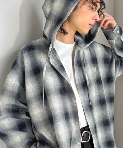 Java（ジャバ）の「《JaVaジャバコラボ》フードが醸す洗練された遊び心。ヴィンテージ風チェック柄シャツパーカー（シャツ/ブラウス・メンズ・ブラック/ブルー・LARGE/MEDIUM/SMALL）」の13枚目の写真