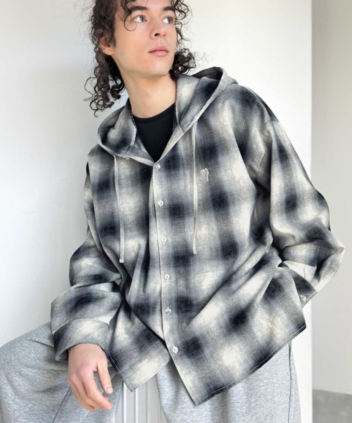 Java（ジャバ）の「《JaVaジャバコラボ》フードが醸す洗練された遊び心。ヴィンテージ風チェック柄シャツパーカー（シャツ/ブラウス・メンズ・ブラック/ブルー・LARGE/MEDIUM/SMALL）」の18枚目の写真