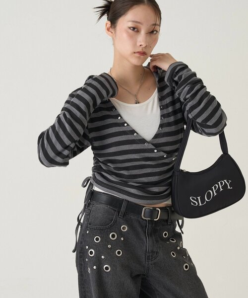 WHO'S WHO gallery(フーズフーギャラリー)の「STUDS RIB WRAP HOODIE(パーカー・レディース・オフホワイト/ブラック/グレー/チャコールグレー/カーキ・FREE)」の3枚目の写真