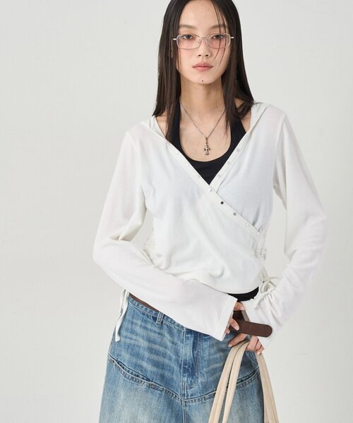 WHO'S WHO gallery(フーズフーギャラリー)の「STUDS RIB WRAP HOODIE(パーカー・レディース・オフホワイト/ブラック/グレー/チャコールグレー/カーキ・FREE)」の22枚目の写真