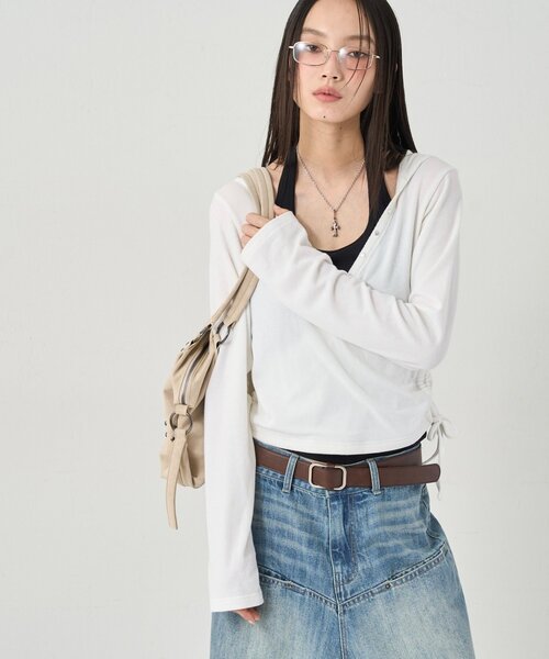 WHO'S WHO gallery(フーズフーギャラリー)の「STUDS RIB WRAP HOODIE(パーカー・レディース・オフホワイト/ブラック/グレー/チャコールグレー/カーキ・FREE)」の18枚目の写真