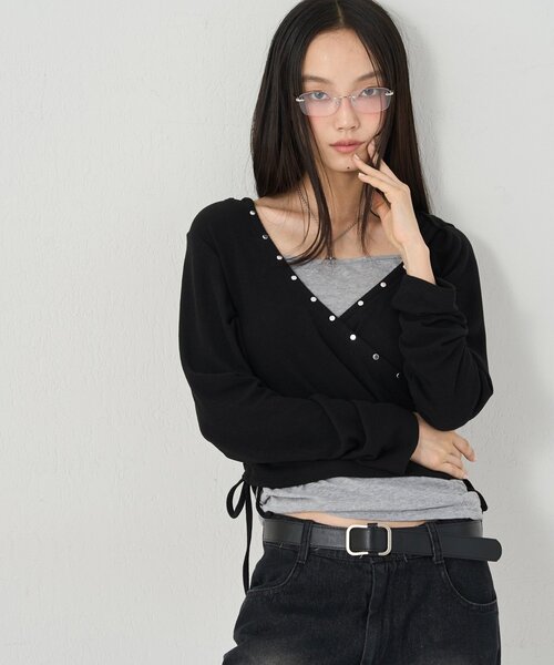 WHO'S WHO gallery(フーズフーギャラリー)の「STUDS RIB WRAP HOODIE(パーカー・レディース・オフホワイト/ブラック/グレー/チャコールグレー/カーキ・FREE)」の12枚目の写真