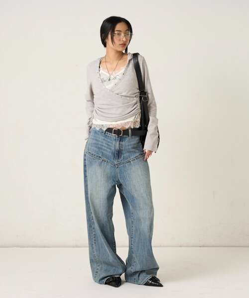 WHO'S WHO gallery（フーズフーギャラリー）の「スタッズリブカシュクールフーディ（パーカー・レディース・ブラック/オフホワイト/グレー/チャコールグレー/カーキ/ホワイト系その他/イエロー/ピンク・FREE）」の15枚目の写真