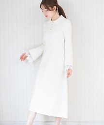 レース付きポロニットロングワンピース