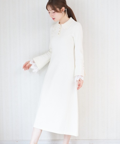 レース付きポロニットロングワンピース（ワンピース）｜tocco closet