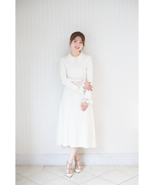 レース付きポロニットロングワンピース（ワンピース）｜tocco closet
