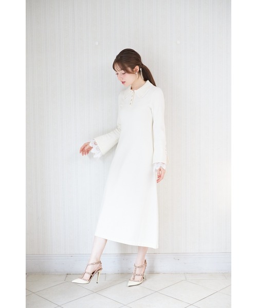 tocco closet（トッコ　クローゼット）の「レース付きポロニットロングワンピース（ワンピース・レディース・アイボリー/ネイビー/ピンク・M）」の5枚目の写真