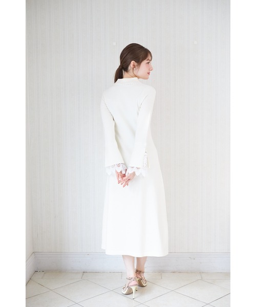 新品ARCHIVIO新作ポロワンピース ホワイト S レース付きポロニットロングワンピース（ワンピース）｜tocco closet