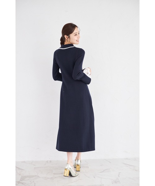 tocco closet（トッコ　クローゼット）の「レース付きポロニットロングワンピース（ワンピース・レディース・アイボリー/ネイビー/ピンク・M）」の12枚目の写真
