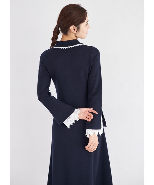 tocco closet（トッコ　クローゼット）の「レース付きポロニットロングワンピース（ワンピース・レディース・アイボリー/ネイビー/ピンク・M）」の17枚目の写真