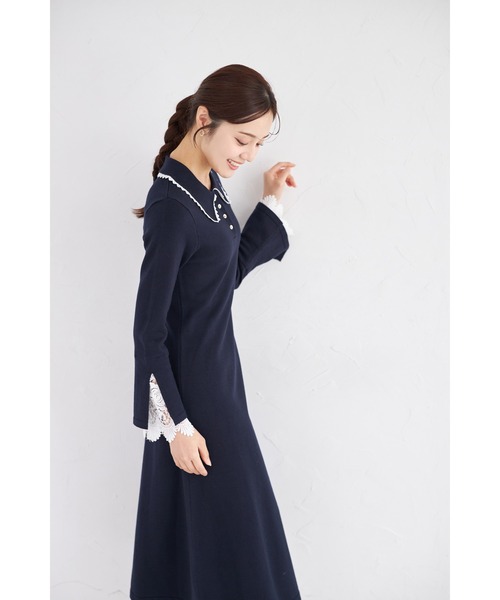 tocco closet（トッコ　クローゼット）の「レース付きポロニットロングワンピース（ワンピース・レディース・アイボリー/ネイビー/ピンク・M）」の16枚目の写真