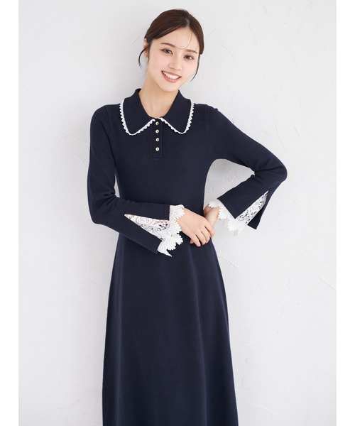 tocco closet（トッコ　クローゼット）の「レース付きポロニットロングワンピース（ワンピース・レディース・アイボリー/ネイビー/ピンク・M）」の13枚目の写真