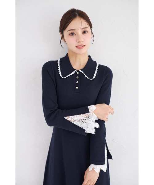 tocco closet（トッコ　クローゼット）の「レース付きポロニットロングワンピース（ワンピース・レディース・アイボリー/ネイビー/ピンク・M）」の14枚目の写真