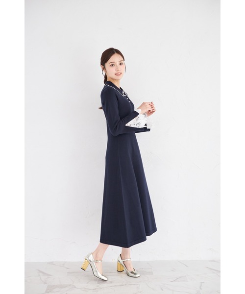 tocco closet（トッコ　クローゼット）の「レース付きポロニットロングワンピース（ワンピース・レディース・アイボリー/ネイビー/ピンク・M）」の11枚目の写真
