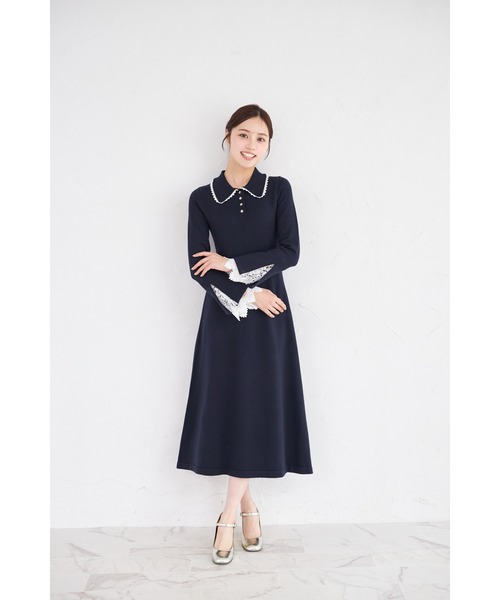 tocco closet（トッコ　クローゼット）の「レース付きポロニットロングワンピース（ワンピース・レディース・アイボリー/ネイビー/ピンク・M）」の10枚目の写真