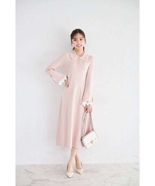 tocco closet（トッコ　クローゼット）の「レース付きポロニットロングワンピース（ワンピース・レディース・アイボリー/ネイビー/ピンク・M）」の18枚目の写真