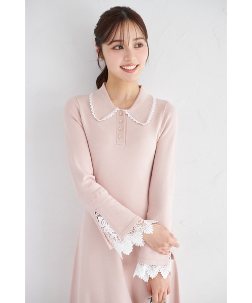 tocco closet（トッコ　クローゼット）の「レース付きポロニットロングワンピース（ワンピース・レディース・アイボリー/ネイビー/ピンク・M）」の21枚目の写真