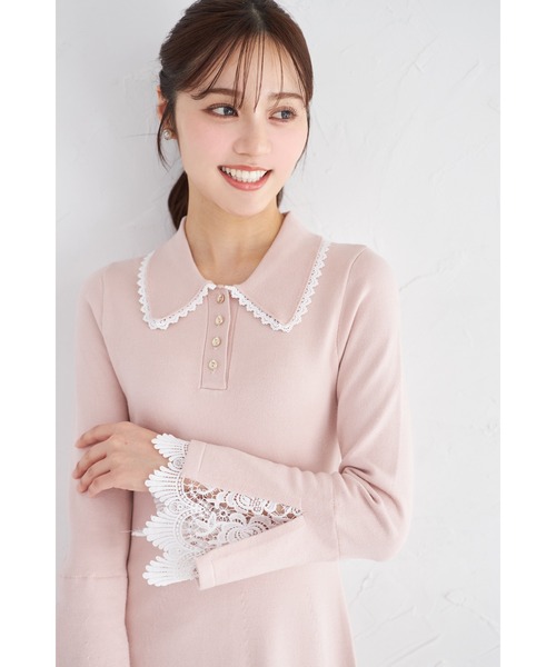 tocco closet（トッコ　クローゼット）の「レース付きポロニットロングワンピース（ワンピース・レディース・アイボリー/ネイビー/ピンク・M）」の22枚目の写真