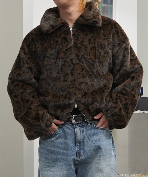 GLARE(グレア)の「【GLARE】レオパード クロップド ファーブルゾン / Leopard Cropped Fur Blouson(ブルゾン・メンズ・グレー/ブラウン・M/L)」の1枚目の写真
