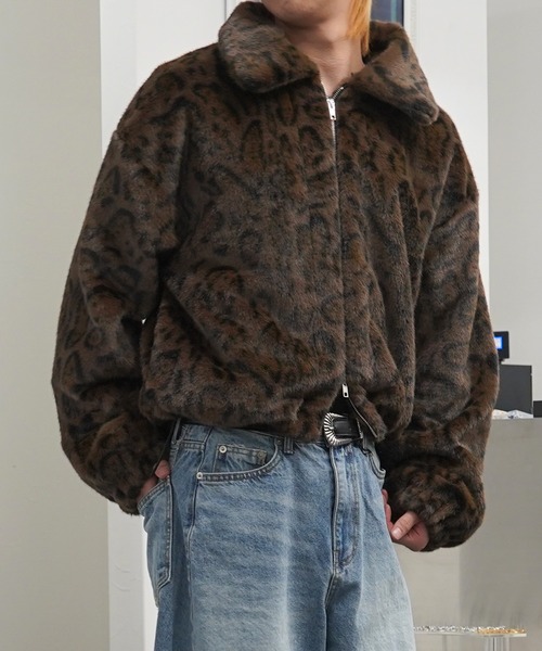 GLARE(グレア)の「【GLARE】レオパード クロップド ファーブルゾン / Leopard Cropped Fur Blouson(ブルゾン・メンズ・グレー/ブラウン・M/L)」の14枚目の写真