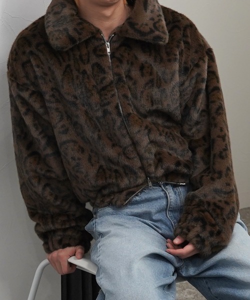 GLARE(グレア)の「【GLARE】レオパード クロップド ファーブルゾン / Leopard Cropped Fur Blouson(ブルゾン・メンズ・グレー/ブラウン・M/L)」の11枚目の写真