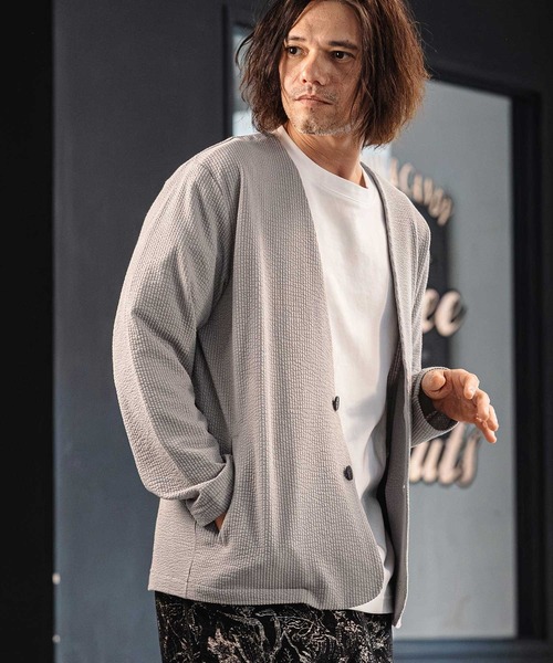 CAMBIO(カンビオ)の「mj11354- サッカーノーカラーカーデジャケット(CA04-61422)(ノーカラージャケット・メンズ・ブラック/グレイッシュベージュ・M/L/XL)」の11枚目の写真