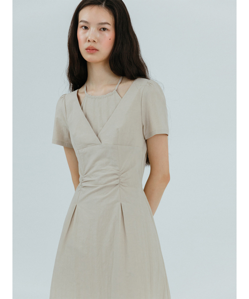 ETMON(エトモン)の「Halter-Neck Shirring Dress, Beige(ワンピース・レディース・その他・S/M)」の1枚目の写真