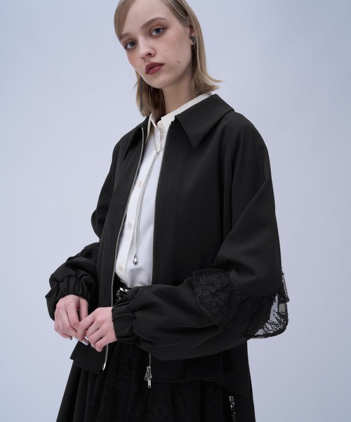 HARE(ハレ)の「スリーブフリルステンブルゾン(HARE)(ブルゾン・レディース・ブラック/チェック・FREE)」の2枚目の写真