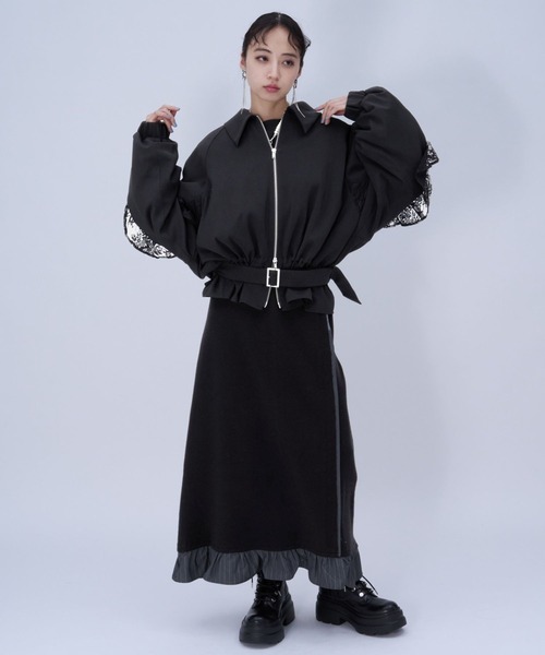 HARE(ハレ)の「スリーブフリルステンブルゾン(HARE)(ブルゾン・レディース・ブラック/チェック・FREE)」の3枚目の写真