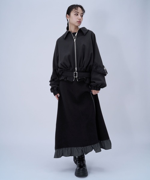 HARE(ハレ)の「スリーブフリルステンブルゾン(HARE)(ブルゾン・レディース・ブラック/チェック・FREE)」の4枚目の写真