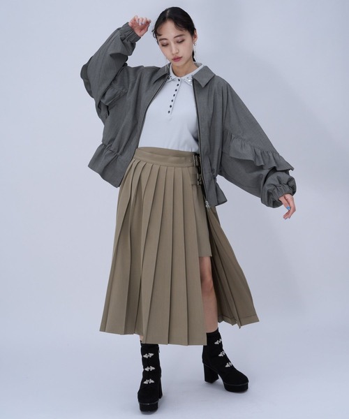 HARE(ハレ)の「スリーブフリルステンブルゾン(HARE)(ブルゾン・レディース・ブラック/チェック・FREE)」の5枚目の写真