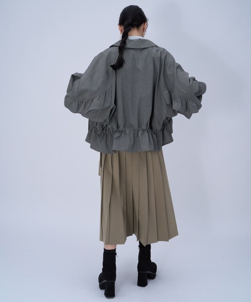 HARE(ハレ)の「スリーブフリルステンブルゾン(HARE)(ブルゾン・レディース・ブラック/チェック・FREE)」の6枚目の写真