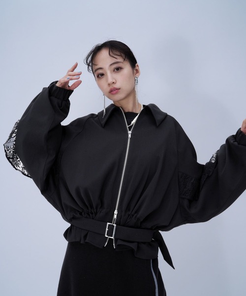 HARE(ハレ)の「スリーブフリルステンブルゾン(HARE)(ブルゾン・レディース・ブラック/チェック・FREE)」の7枚目の写真