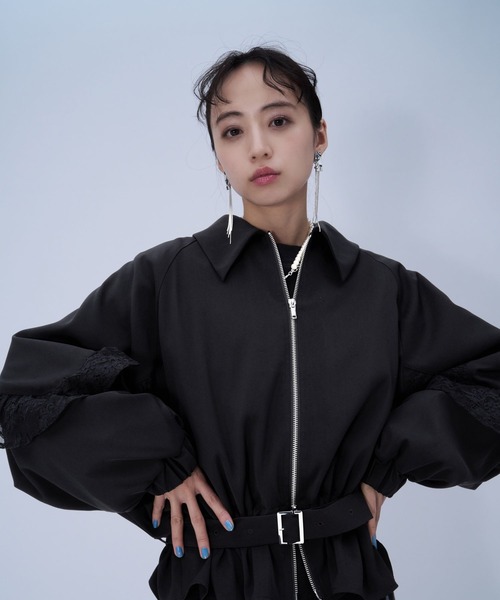 HARE(ハレ)の「スリーブフリルステンブルゾン(HARE)(ブルゾン・レディース・ブラック/チェック・FREE)」の10枚目の写真