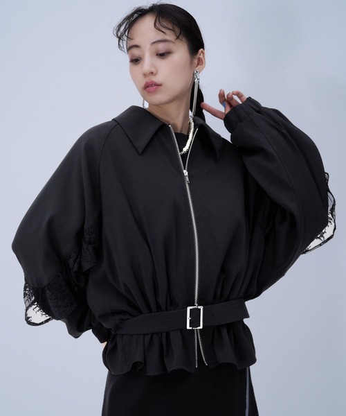 HARE(ハレ)の「スリーブフリルステンブルゾン(HARE)(ブルゾン・レディース・ブラック/チェック・FREE)」の9枚目の写真