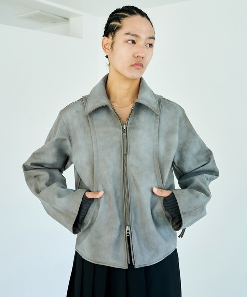 FADED SHORT LENGTH PU-LEATHER JACKET / フェードショート丈PUレザー