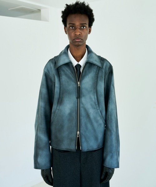 FADED SHORT LENGTH PU-LEATHER JACKET / フェードショート丈PUレザー