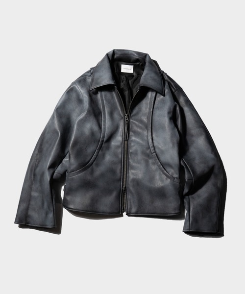 FADED SHORT LENGTH PU-LEATHER JACKET / フェードショート丈PUレザー