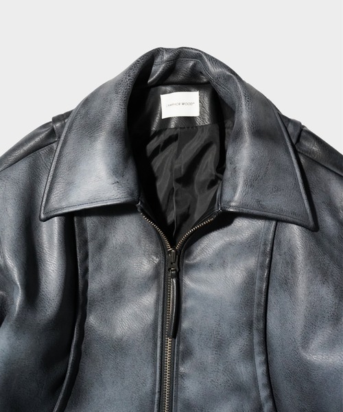 CAMPHOR WOOD(カンファーウッド)の「FADED SHORT LENGTH PU-LEATHER JACKET / フェードショート丈PUレザージャケット(ライダースジャケット・メンズ・ダークブラウン/スミクロ・LARGE/MEDIUM)」の17枚目の写真