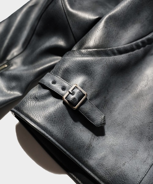 CAMPHOR WOOD(カンファーウッド)の「FADED SHORT LENGTH PU-LEATHER JACKET / フェードショート丈PUレザージャケット(ライダースジャケット・メンズ・ダークブラウン/スミクロ・LARGE/MEDIUM)」の22枚目の写真