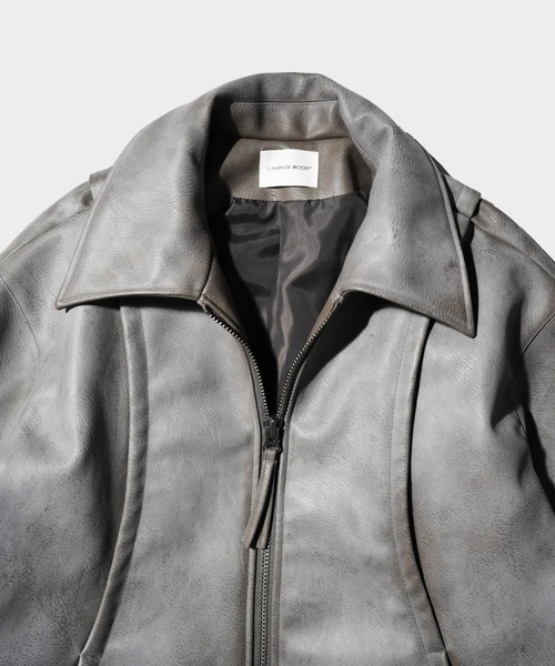CAMPHOR WOOD(カンファーウッド)の「FADED SHORT LENGTH PU-LEATHER JACKET / フェードショート丈PUレザージャケット(ライダースジャケット・メンズ・ダークブラウン/スミクロ・LARGE/MEDIUM)」の12枚目の写真